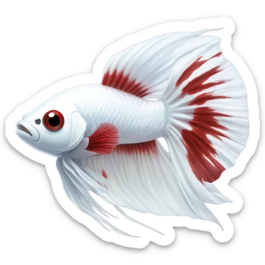 White betta fish with deep red short fins, position: full profile sticker
