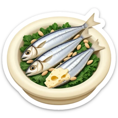 A glowing white bone surrounded by calcium-rich foods: sardines, yogurt, aged cheese, sesame seeds, almonds and kale sticker
