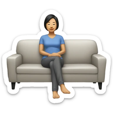 asian mom relaxing on sofa sticker
