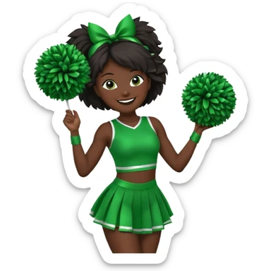 football cheerleader, holding a cheering pom, green dress and black skin sticker