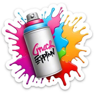 Graffiti icon, spray paint can, brick wall with graffiti artwork and bold text, colorful spray paint splashes, urban style, vibrant colors, minimalistic design, clean lines, transparent background. sticker