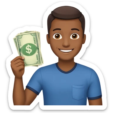 Create a photorealistic emoji of a happy man holding money. 4 different options sticker