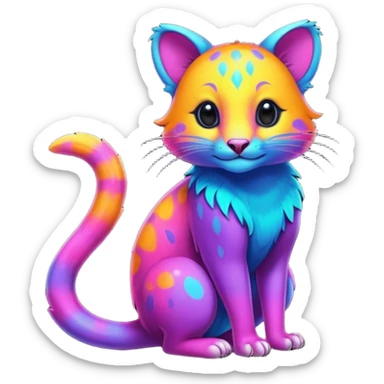 Colorful neon-colored tropical exotic shiny beautiful fantasy-marsupial-feline-Cacomistle-oncilla-animal-hybrid (full body) sticker