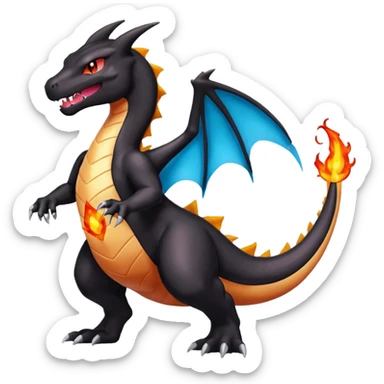 Black lanky elegant evil badass handsome cool beautiful Shiny-Charizard-Salazzle-Seviper-Salandit-fusion sticker