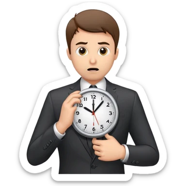 stressed business man holding a clock sticker