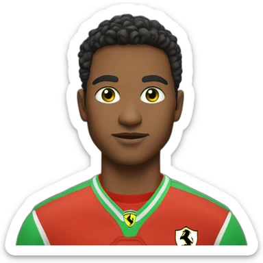 A young man in a Ferrari jersey with sort hair and light green eyes and dig cheeks sticker