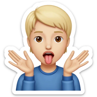 Tongue out with hands facing inward sticker