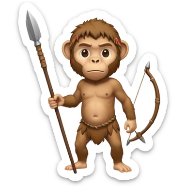 monkey-like Neanderthal fullbody holding a spear sticker