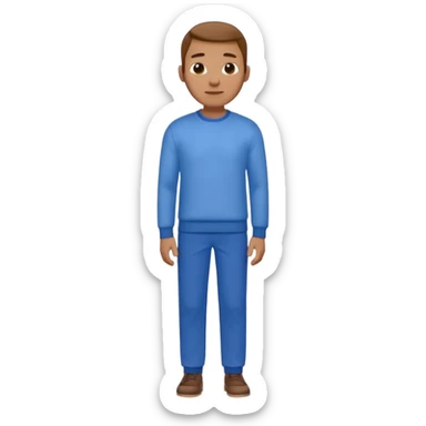 man in blue jumper with a shirt underneath and blue chinos trousers sticker