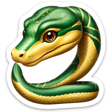 cinematic-cute-anaconda-portrait-emoji,-head-tilted-playfully-and-inquisitively,-with-a-sleek,-shimmering-body-adorned-with-detailed-scale-sriped patterns-and-round,-sparkling-eyes-full-of-wonder,-simplified-yet-irresistibly-adorable-features sticker