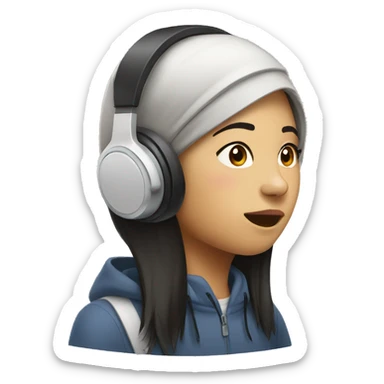 Asian girl with headset, listening to music sticker
