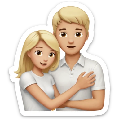 Emoji blonde girl lovingly , biting a brunette man’s arm sticker