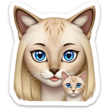 point lynx siamese cat with blue eyes and a girl with black and blonde hair sticker