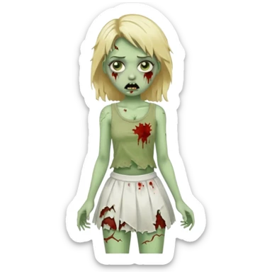 zombie blonde girl with white skirt, green skin and that it be in frontal zoom form sticker