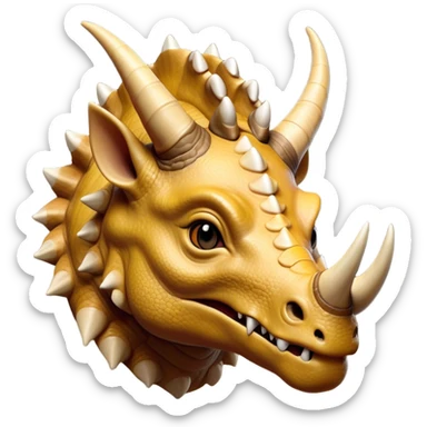 Cinematic Noble Triceratops Portrait Emoji, Poised and formidable, with a robust, stocky build adorned by three prominent horns and a broad, intricately frilled head, exuding ancient strength and wisdom, Simplified yet sharply defined features, highly detailed, glowing with a soft, earthy radiance, high shine, intelligent and stalwart, stylized with an air of prehistoric majesty, focused and resolute, soft glowing outline, capturing the essence of a watchful and confident Triceratops that appears ready to charge out of the screen with effortless power! sticker