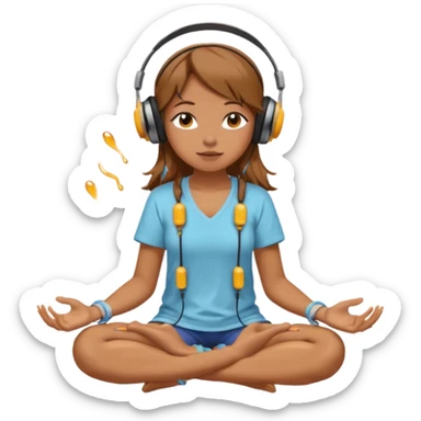 A girl is sitting cross-legged in a meditation pose, wearing headphones and listening to music. The song is so good that honey is dripping from her ears, and her expression is completely dazed because she’s enjoying the music so much. Like this girl 🧘🏻‍♀️ sticker