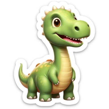 Cinematic Cute Brontosaurus Portrait Emoji, Head tilted playfully with a gentle smile, featuring a charming, massive form with an elongated neck and a small, endearing head adorned with bright, curious eyes, Simplified yet irresistibly adorable features, highly detailed, glowing with a warm, inviting prehistoric glow, high shine, affectionate and lively, stylized with a touch of whimsical ancient charm, soft glowing outline, capturing the essence of a playful Brontosaurus that seems as if it could amble out of the screen into your arms! sticker