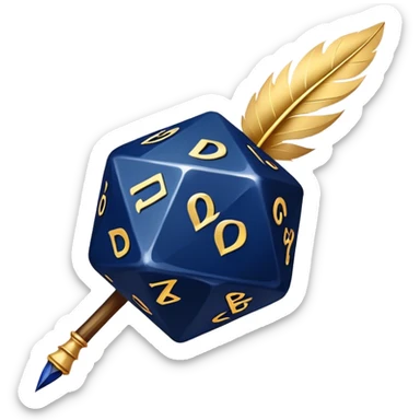 A golden quill crossing with a d20
Color: Gold and deep navy blue sticker
