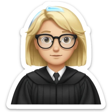 Young judge, blonde hair with glasses and robe sticker