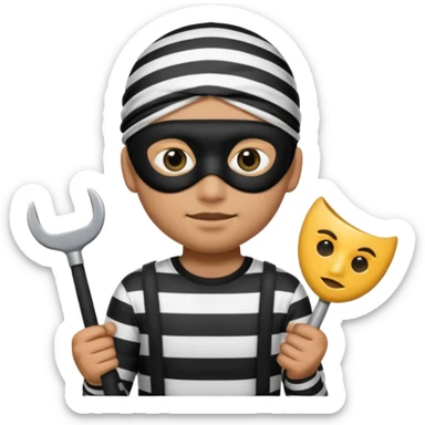 Thief emoji with striped black and white shirt eyemask and thief stuff sticker