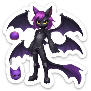 Anthro Dark Beautiful Colorful Shiny Edgy Cool Shy Grumpy FurSona Feline-Bat-Fakemon Long Emo Hai-bangs  Vtuber Model sticker
