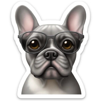 a grey French bulldog with sunglasses sticker