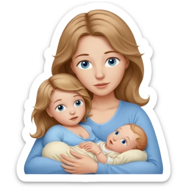 Caucasian Woman with blue eyes and light brown wavy hair breastfeeding newborn sticker