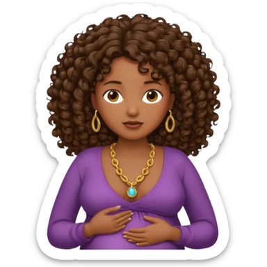 Very dark brown skin woman, pregnant with curly brown hair, head neck and abdomen only sticker