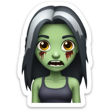 girl zombie with black long hair with teeth and serious face  sticker
