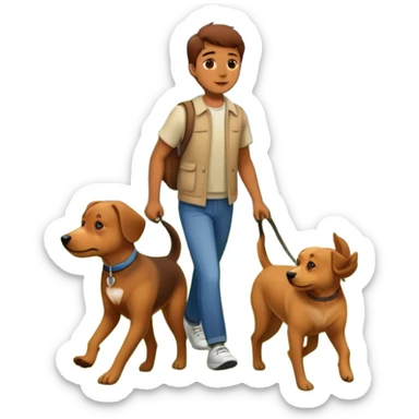a person and dog walking together with trees and grass in the background sticker