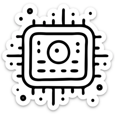 AI chip with binary code elements, simple tech representation sticker