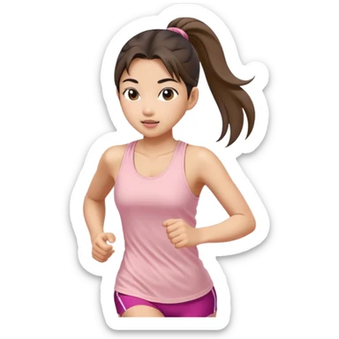 asian girl ponytail light pink tank top running sticker
