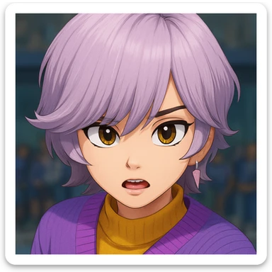 Move the hair just enough to reveal the eyes, and add cartoon eyes that closely match the original character's style, color, and expression. Keep the face shape, hair color, and all other features as close to the original as possible, maintaining a cartoonish look. sticker