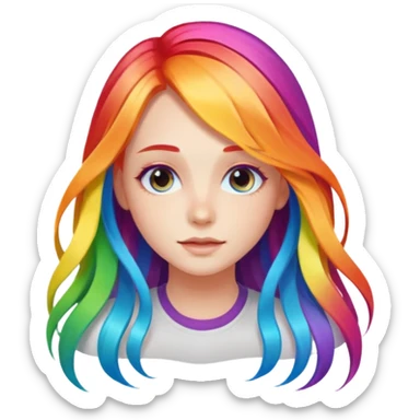 Girl with rainbow long hair — bright gradient strands flowing sticker
