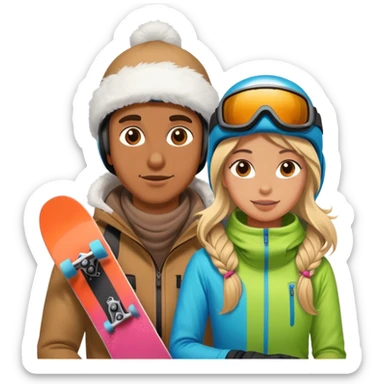 Skier man w snowboarder girl sticker