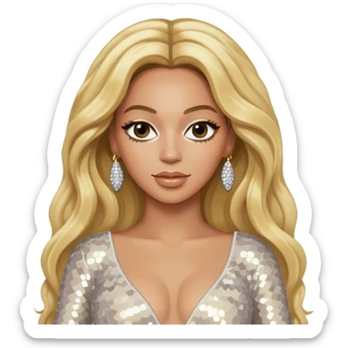 Beyonce from Destiny's Child with long blonde hair, ivory sequin outfit sticker