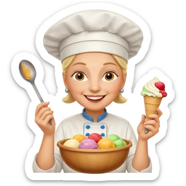 Old femaleChef trying multiple scoops of gelato sticker