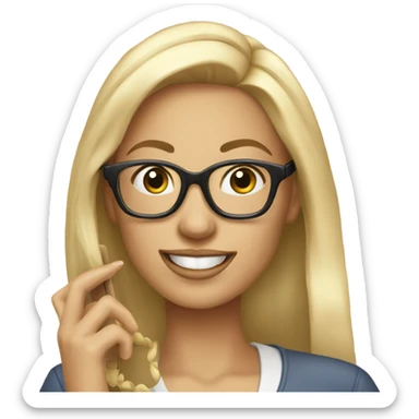 Beautiful Blonde woman wearing glasses calling on cell phone sticker