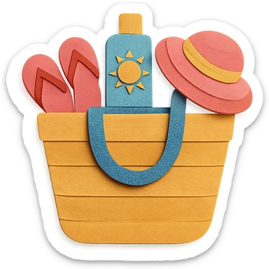 paper-craft style beach bag with layered paper effect filled with summer items sticker