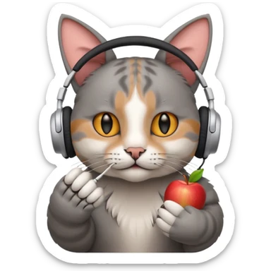 cat in apple headphones (AirPods max) wit a blunt in his hand  sticker