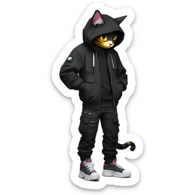 Edgy Anthro cool cute beautiful pretty anime dark cat-Pokémon-fursona techwear cargo pants hoodie sticker