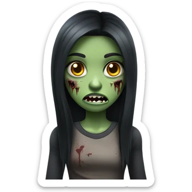 girl zombie with black long hair with teeth and serious face  sticker