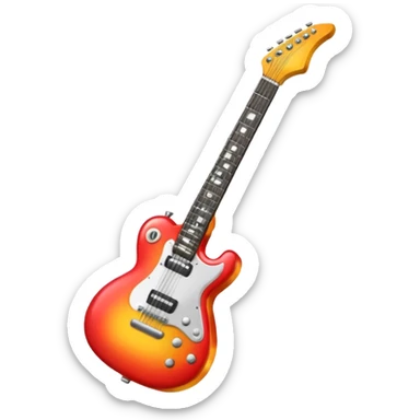 A 3D Apple-style emoji showing the word "ROCK" in bold metallic letters, with a small electric guitar leaning on the text, vibrant glowing effect, playful and energetic cartoon style, symbolizing rock music. sticker