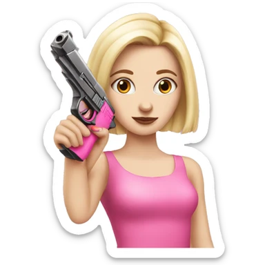 White Girl hand pink nails holding pink gun sticker