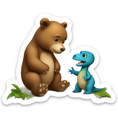 a baby bear proposing to a dinosaur sticker