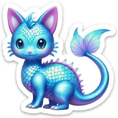 Shiny Sparkly Iridescent Bioluminescent Glowing Skitty-Lumineon-Amaura-Dragonair-Fakémon-hybrid-creature (full body)  sticker