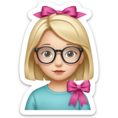 little girl with ribbon hairclip, wearing glasses sticker