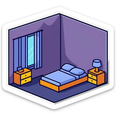 small bedroom with cute decor, cozy space aesthetic, pastel colors, plush toys, charming details sticker