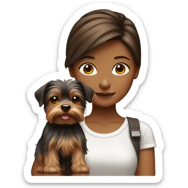 brown hair girl with a yorkshire terrier sticker
