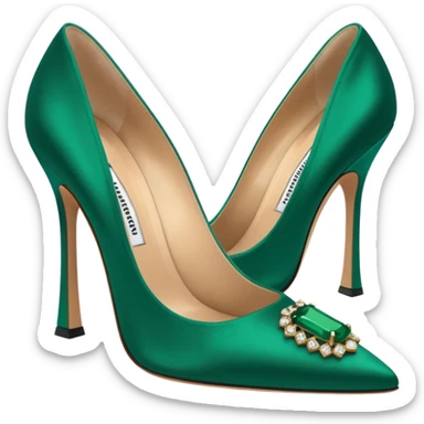 manolo blahink 90's satin pump add the jewelry to the front green sticker
